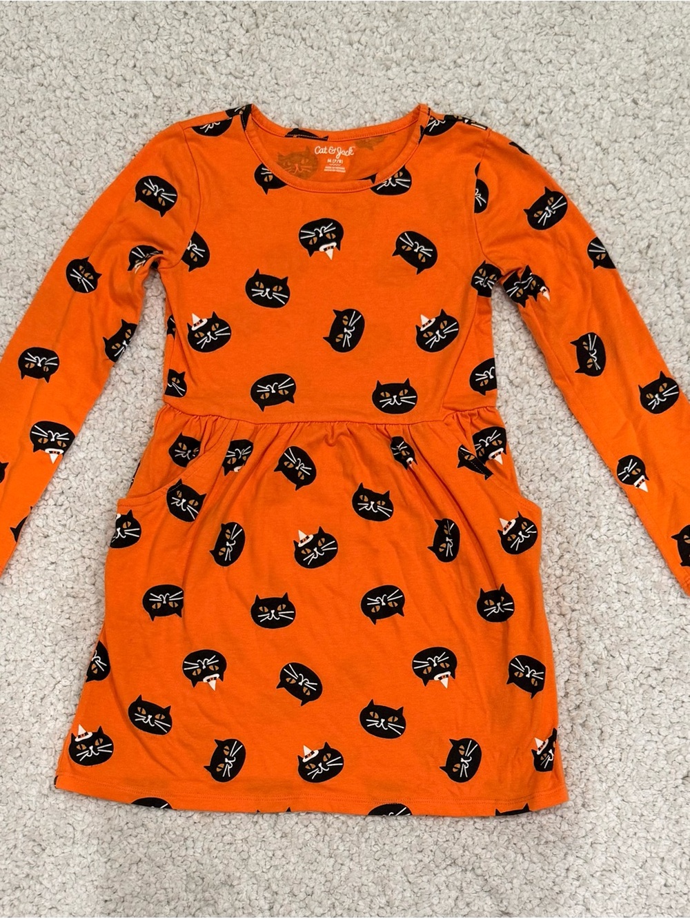 Cat & Jack Orange Dress with Black Cat Print Girls size Medium